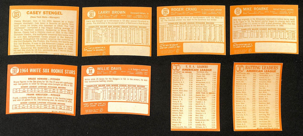 Lot of (17) 1964 TOPPS Baseball Cards Casey Stengel, Carl Yastrzemski 204234