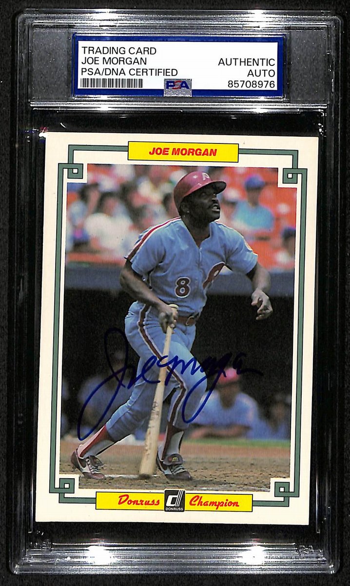 Joe Morgan HOF Phillies Auto 1984 Donruss Champions Card PSA/DNA BA203452