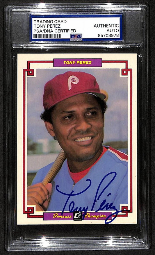 Tony Perez HOF Phillies Auto 1984 Donruss Champions Card PSA/DNA BA203461