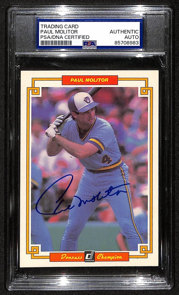 Paul Molitor HOF Brewers Auto 1984 Donruss Champions Card PSA/DNA BA203467