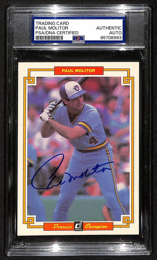 Paul Molitor HOF Brewers Auto 1984 Donruss Champions Card PSA/DNA BA203467