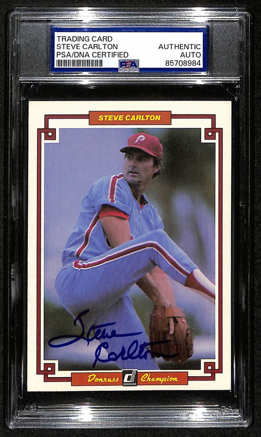 Steve Carlton HOF Phillies Auto 1984 Donruss Champions Card PSA/DNA BA203468