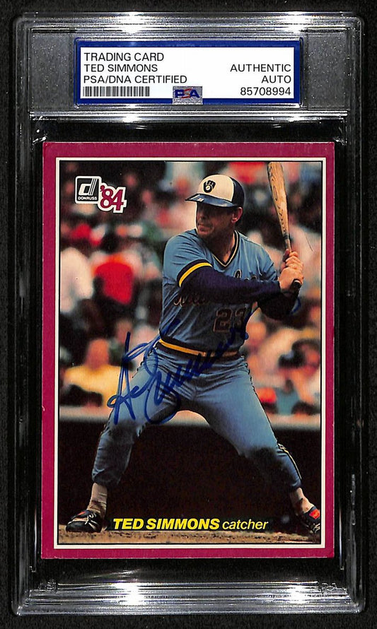 Ted Simmons HOF Brewers Auto 1984 Donruss Action All-Stars Card PSA/DNA BA204248