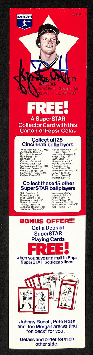 George Brett HOF Signed/Auto Pepsi Baseball Superstar Card w/ Tab 204541