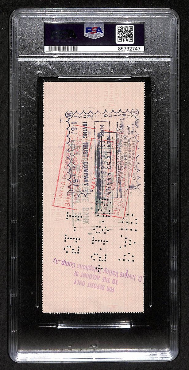 Smokey Joe Wood HOF Signed/Auto 1959 Bank Check Boston Red Sox PSA/DNA 204499