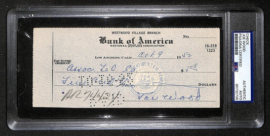 Smokey Joe Wood HOF Signed/Auto 1952 Bank Check Boston Red Sox PSA/DNA 204500