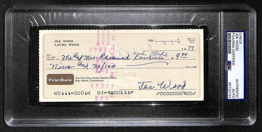 Smokey Joe Wood HOF Signed/Auto 1977 Bank Check Boston Red Sox PSA/DNA 204505