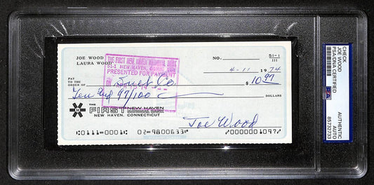 Smokey Joe Wood HOF Signed/Auto 1974 Bank Check Boston Red Sox PSA/DNA 204508