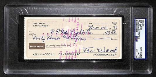 Smokey Joe Wood HOF Signed/Auto 1977 Bank Check Boston Red Sox PSA/DNA 204509