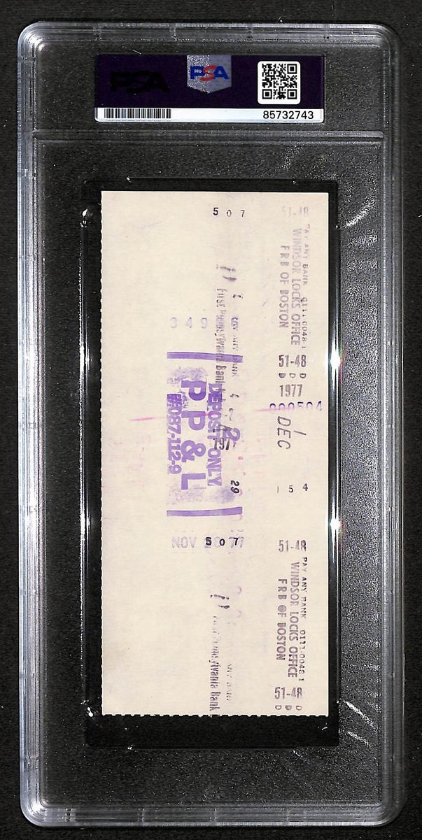 Smokey Joe Wood HOF Signed/Auto 1977 Bank Check Boston Red Sox PSA/DNA 204509
