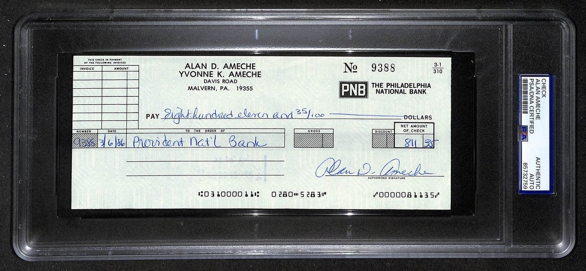 Alan Ameche Signed/Auto 1986 Bank Check 1954 Heisman Wisconsin PSA/DNA 205365