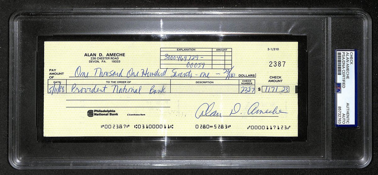Alan Ameche Signed/Auto 1988 Bank Check 1954 Heisman Wisconsin PSA/DNA 205369