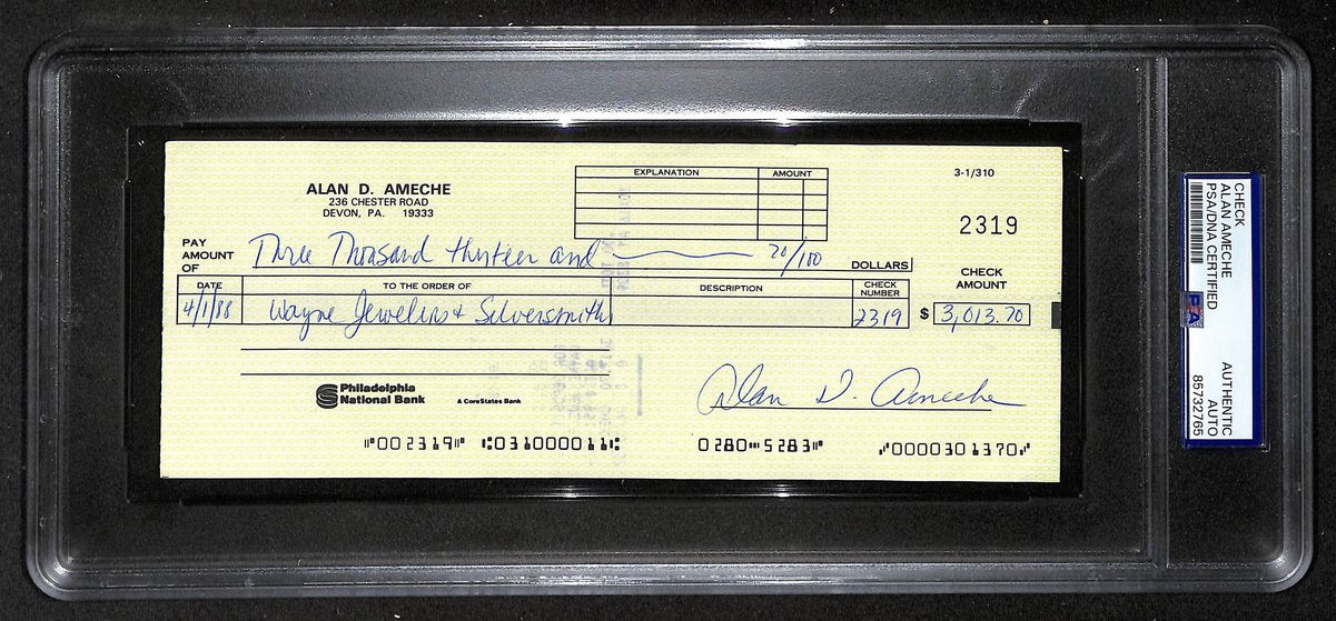 Alan Ameche Signed/Auto 1988 Bank Check 1954 Heisman Wisconsin PSA/DNA 205371