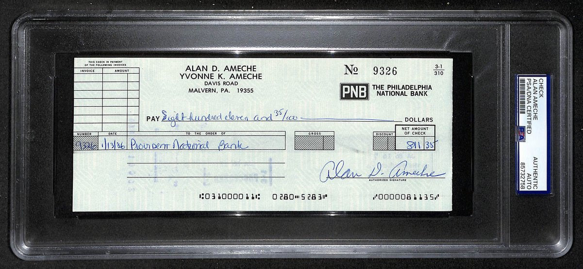 Alan Ameche Signed/Auto 1986 Bank Check 1954 Heisman Wisconsin PSA/DNA 205375