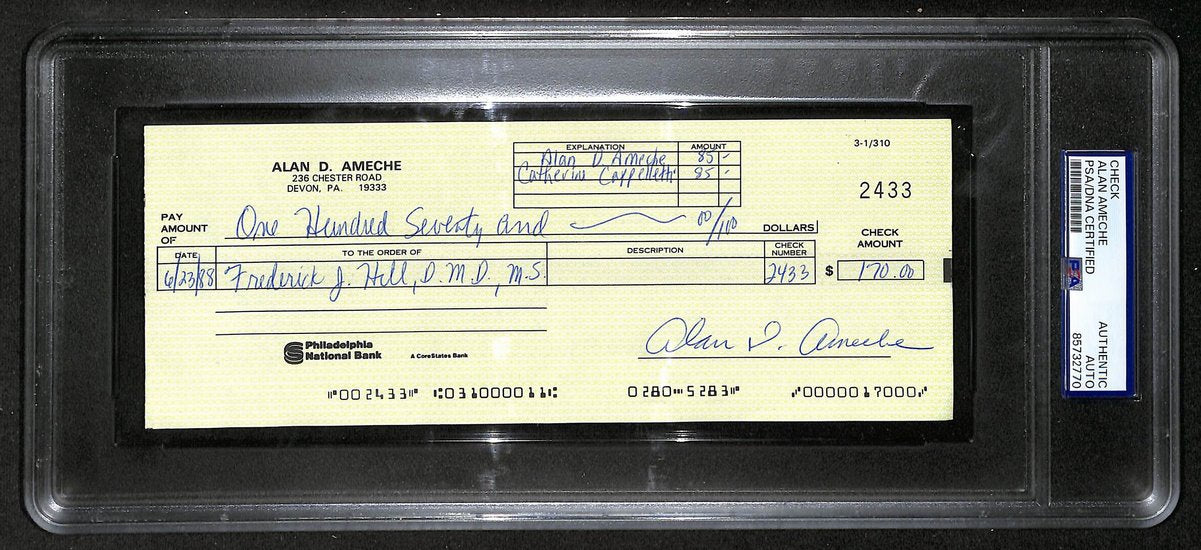 Alan Ameche Signed/Auto 1988 Bank Check 1954 Heisman Wisconsin PSA/DNA 205376