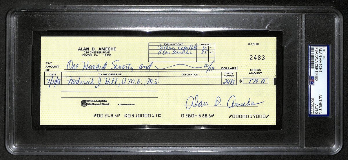 Alan Ameche Signed/Auto 1988 Bank Check 1954 Heisman Wisconsin PSA/DNA 205378