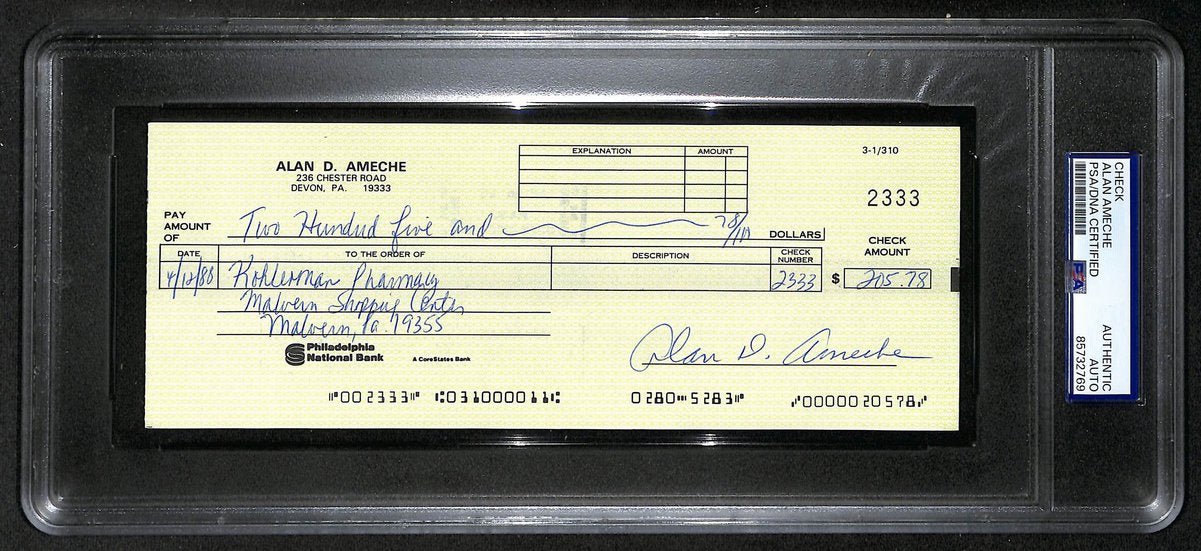 Alan Ameche Signed/Auto 1988 Bank Check 1954 Heisman Wisconsin PSA/DNA 205379