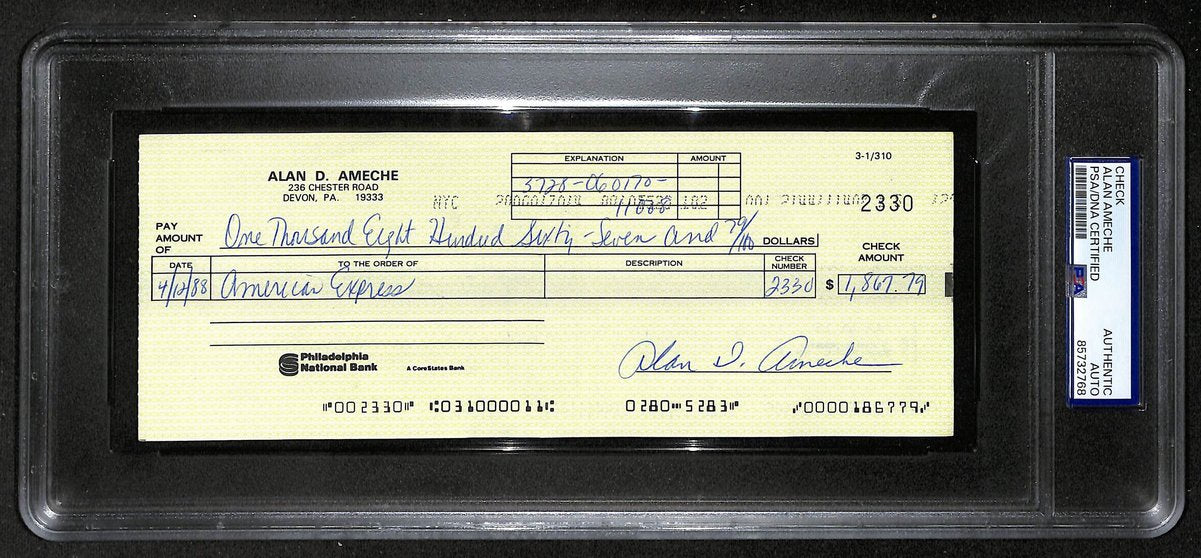 Alan Ameche Signed/Auto 1988 Bank Check 1954 Heisman Wisconsin PSA/DNA 205380