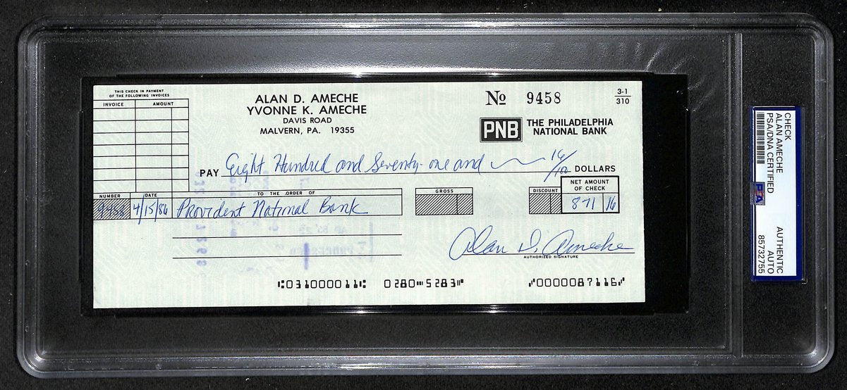 Alan Ameche Signed/Auto 1986 Bank Check 1954 Heisman Wisconsin PSA/DNA 205382