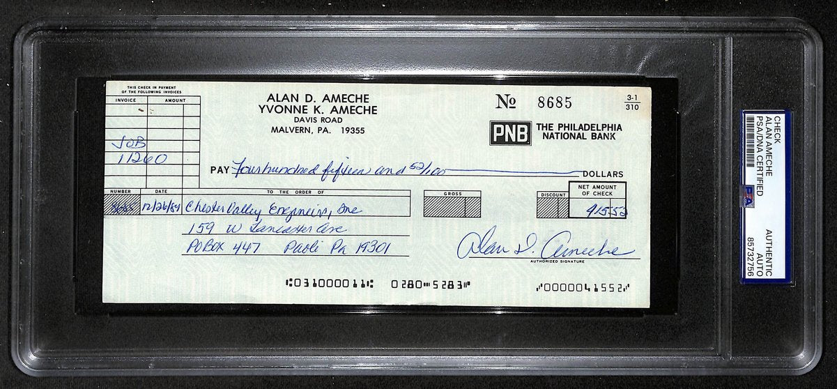 Alan Ameche Signed/Auto 1984 Bank Check 1954 Heisman Wisconsin PSA/DNA 205383