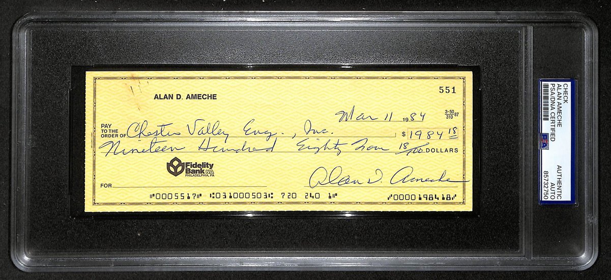 Alan Ameche Signed/Auto 1984 Bank Check 1954 Heisman Wisconsin PSA/DNA 205385