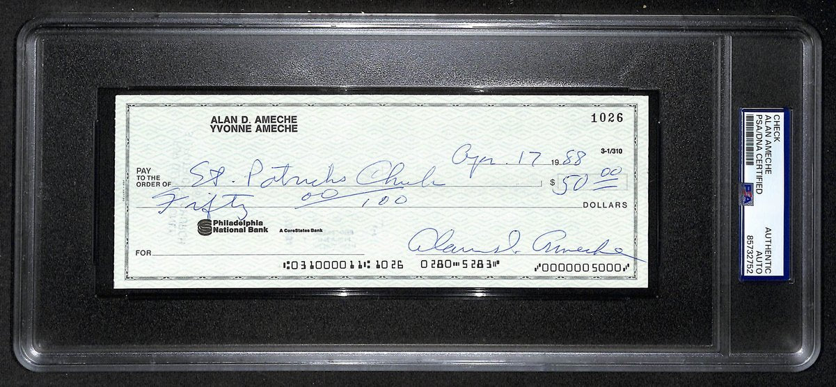 Alan Ameche Signed/Auto 1988 Bank Check 1954 Heisman Wisconsin PSA/DNA 205387