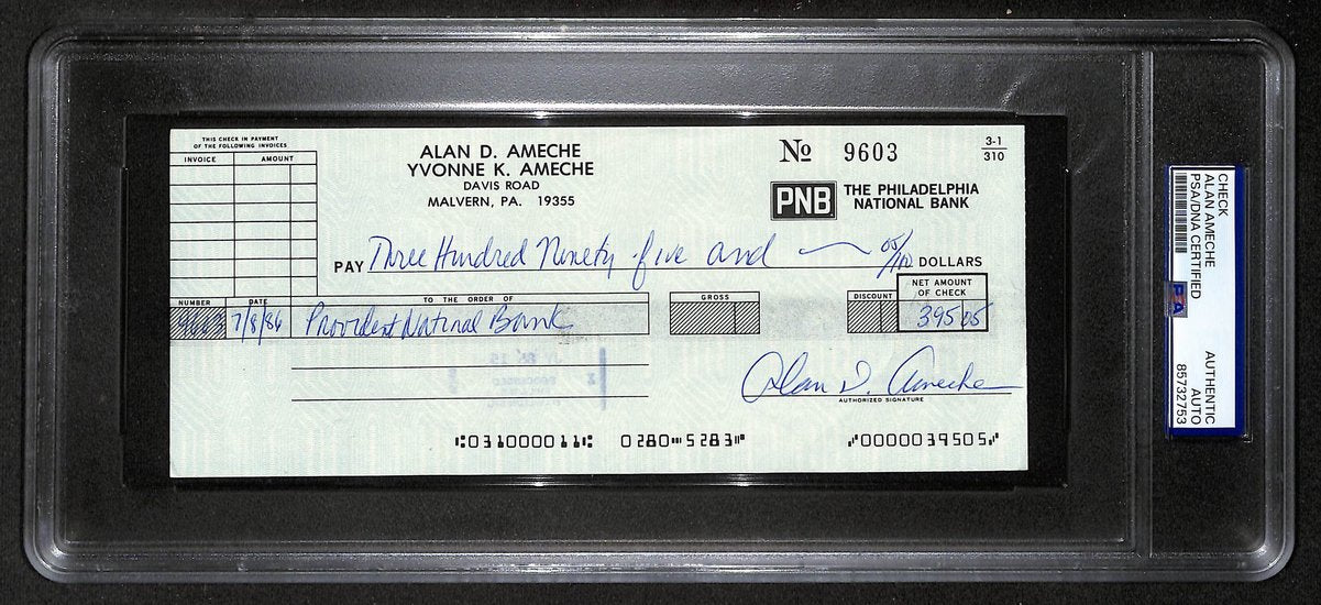 Alan Ameche Signed/Auto 1984 Bank Check 1954 Heisman Wisconsin PSA/DNA 205388