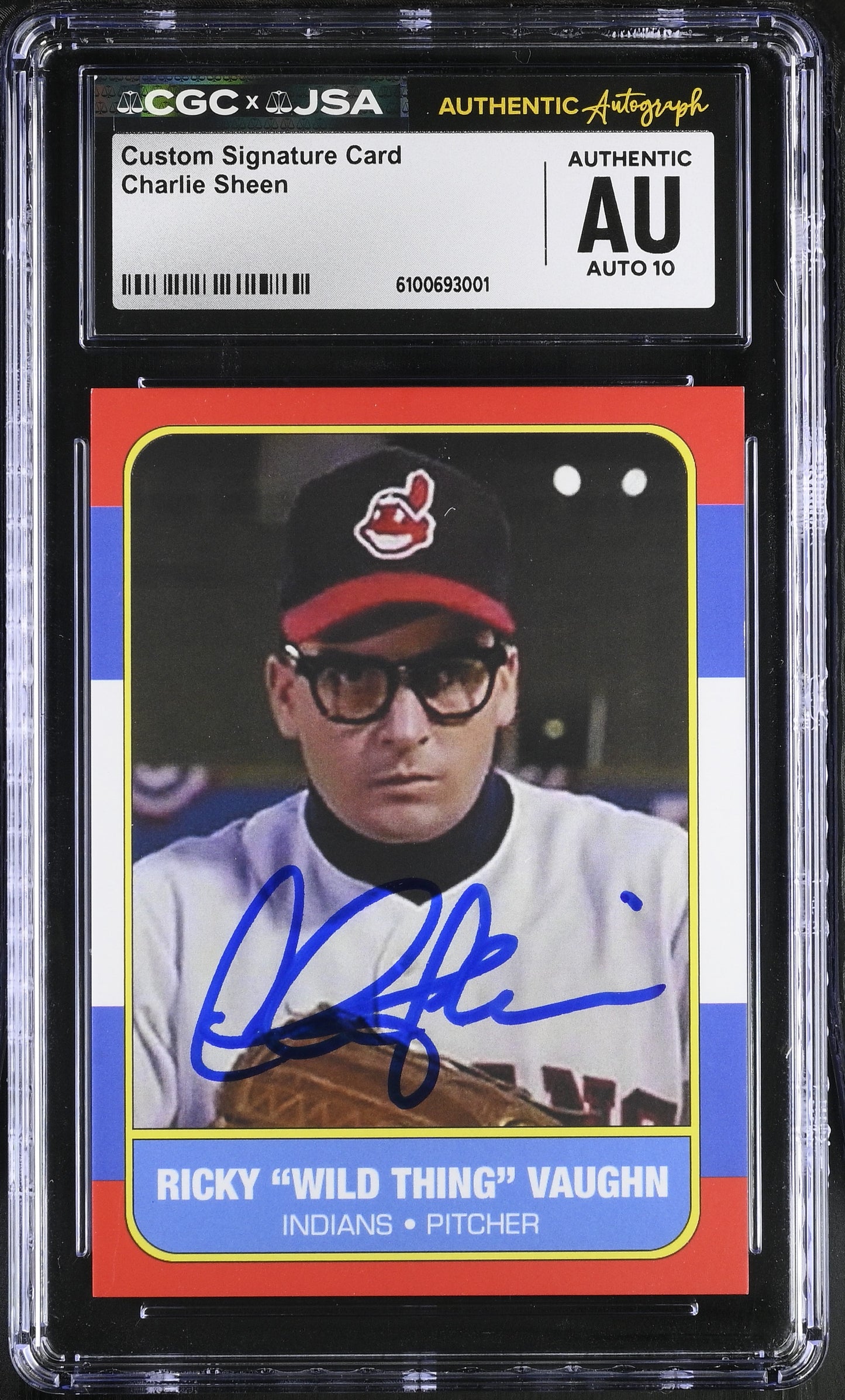Charlie Sheen "Ricky Vaughn" Signed Major League Art Card CGC x JSA 10 BA206383