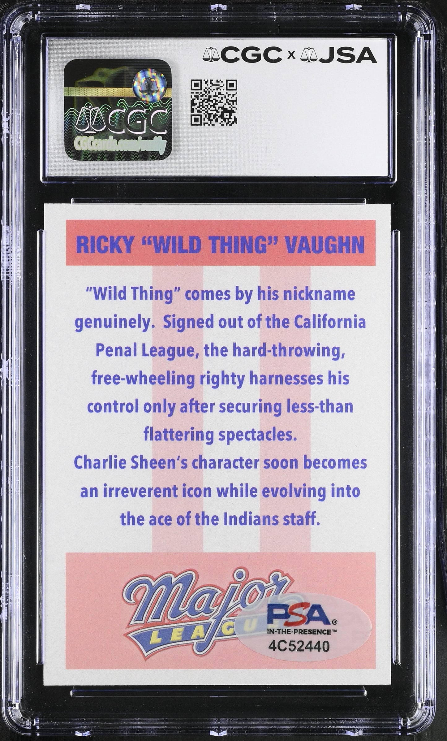 Charlie Sheen "Ricky Vaughn" Signed Major League Art Card CGC x JSA 10 BA206383
