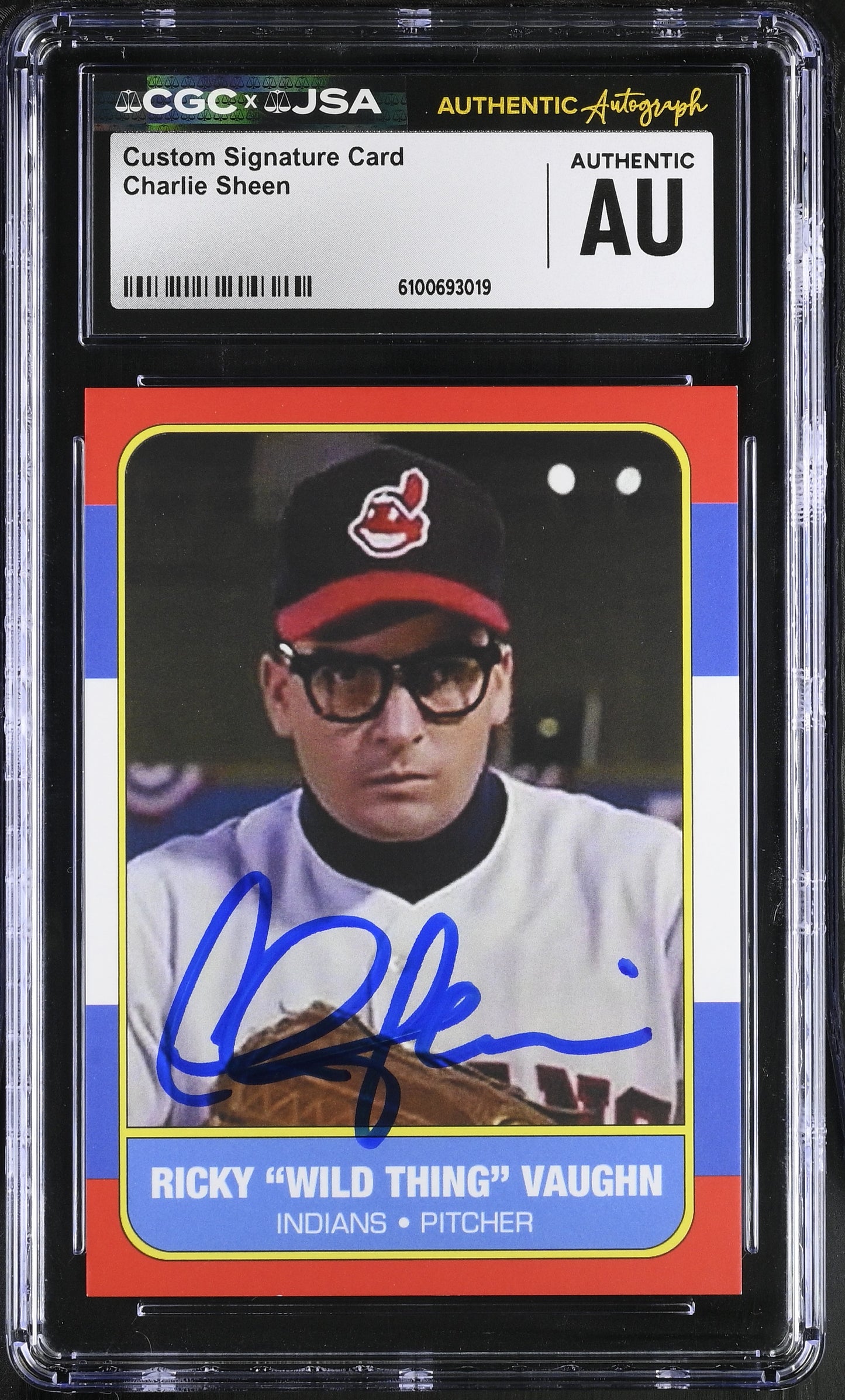 Charlie Sheen "Ricky Vaughn" Signed Major League Art Card CGC x JSA BA206384