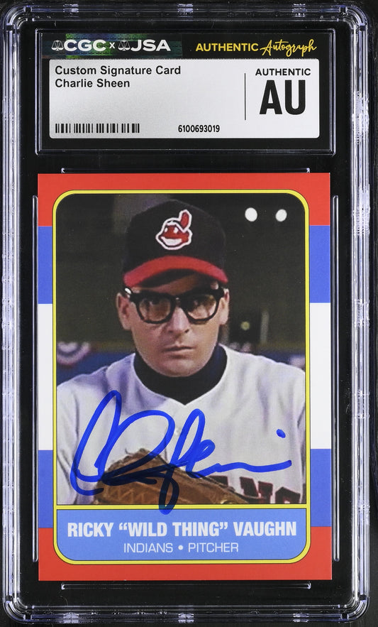 Charlie Sheen "Ricky Vaughn" Signed Major League Art Card CGC x JSA BA206384