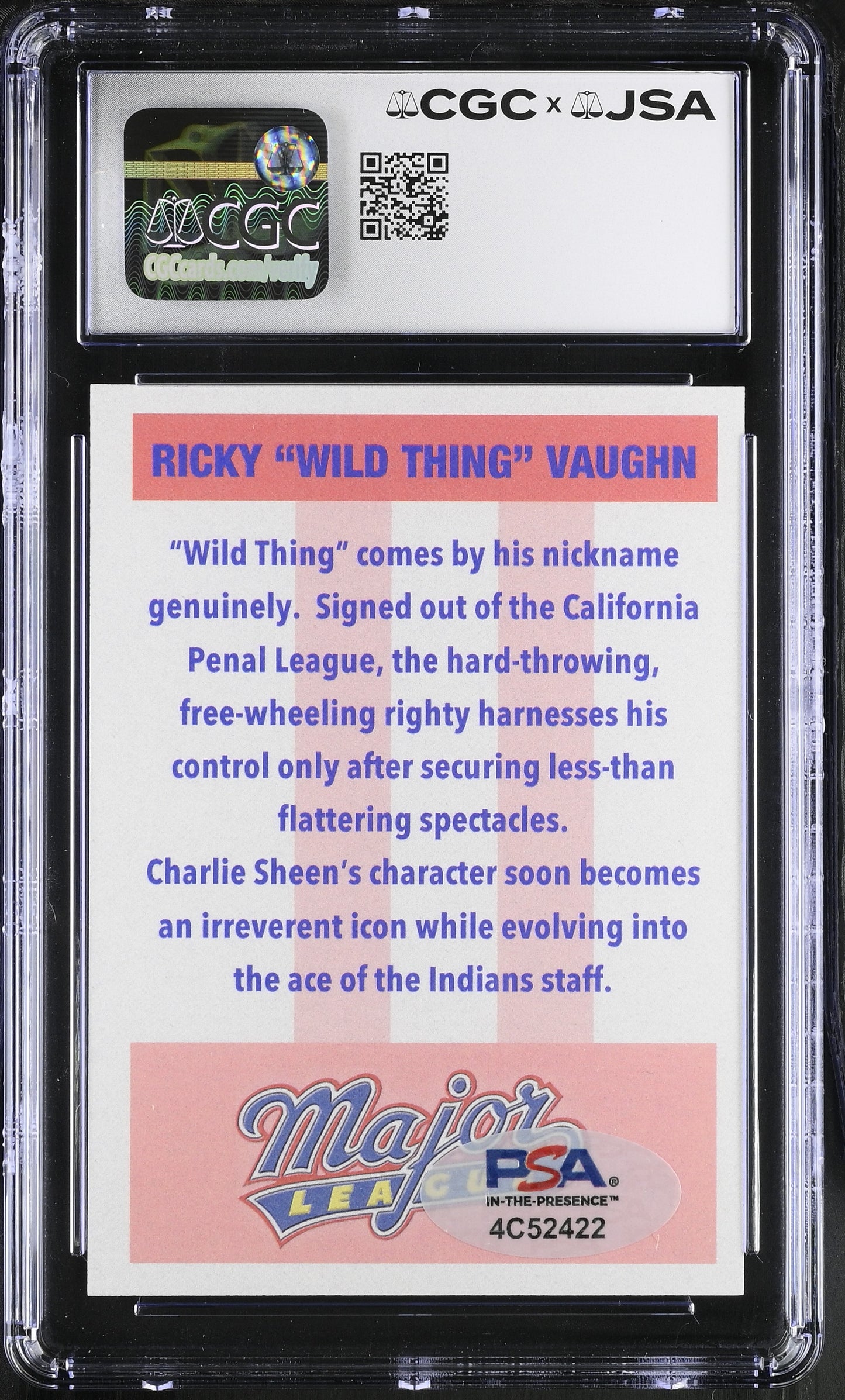 Charlie Sheen "Ricky Vaughn" Signed Major League Art Card CGC x JSA BA206384