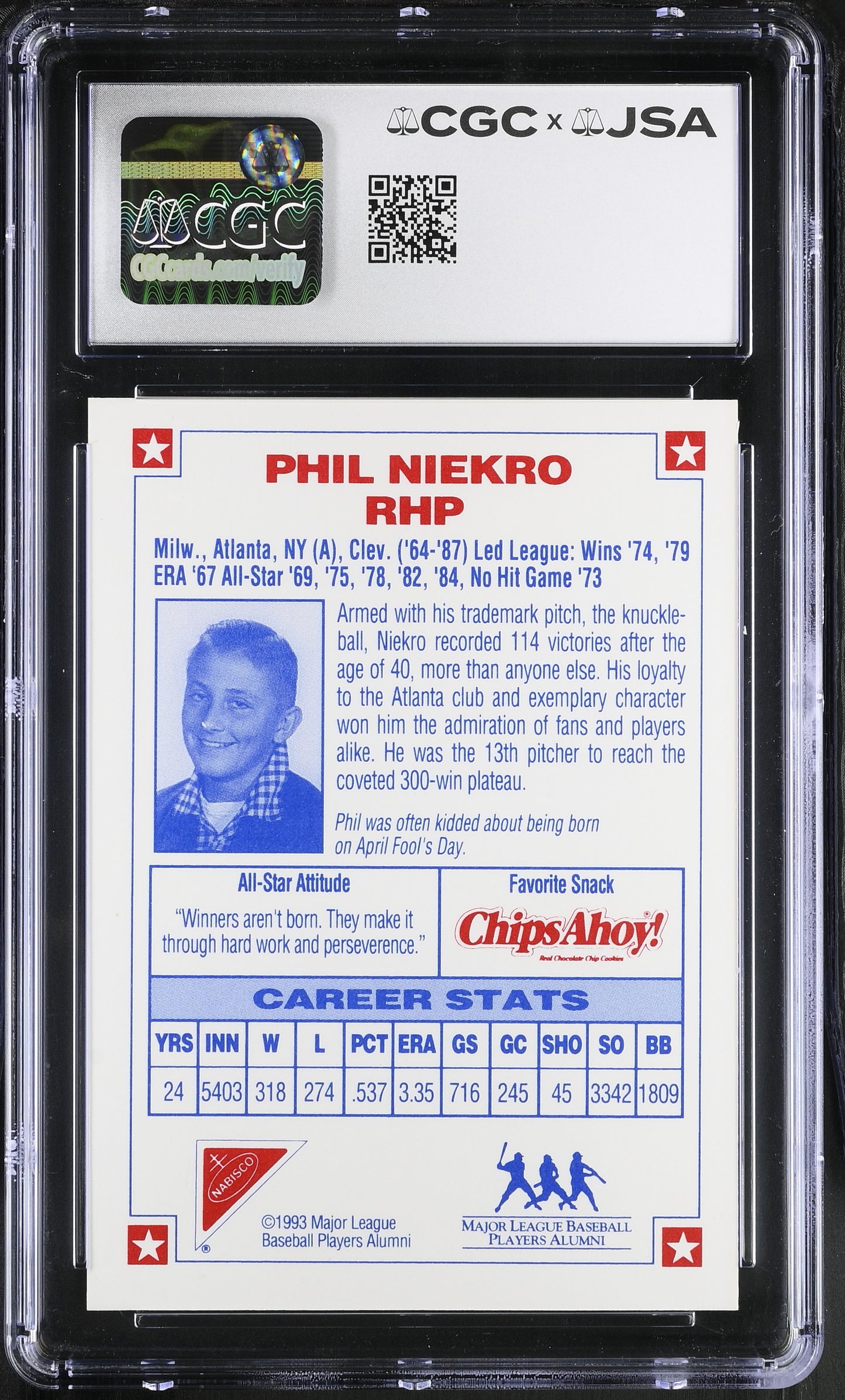 Phil Niekro 1993 Nabisco All-Star Autographs Signed Card HOF CGC x JSA BA206387