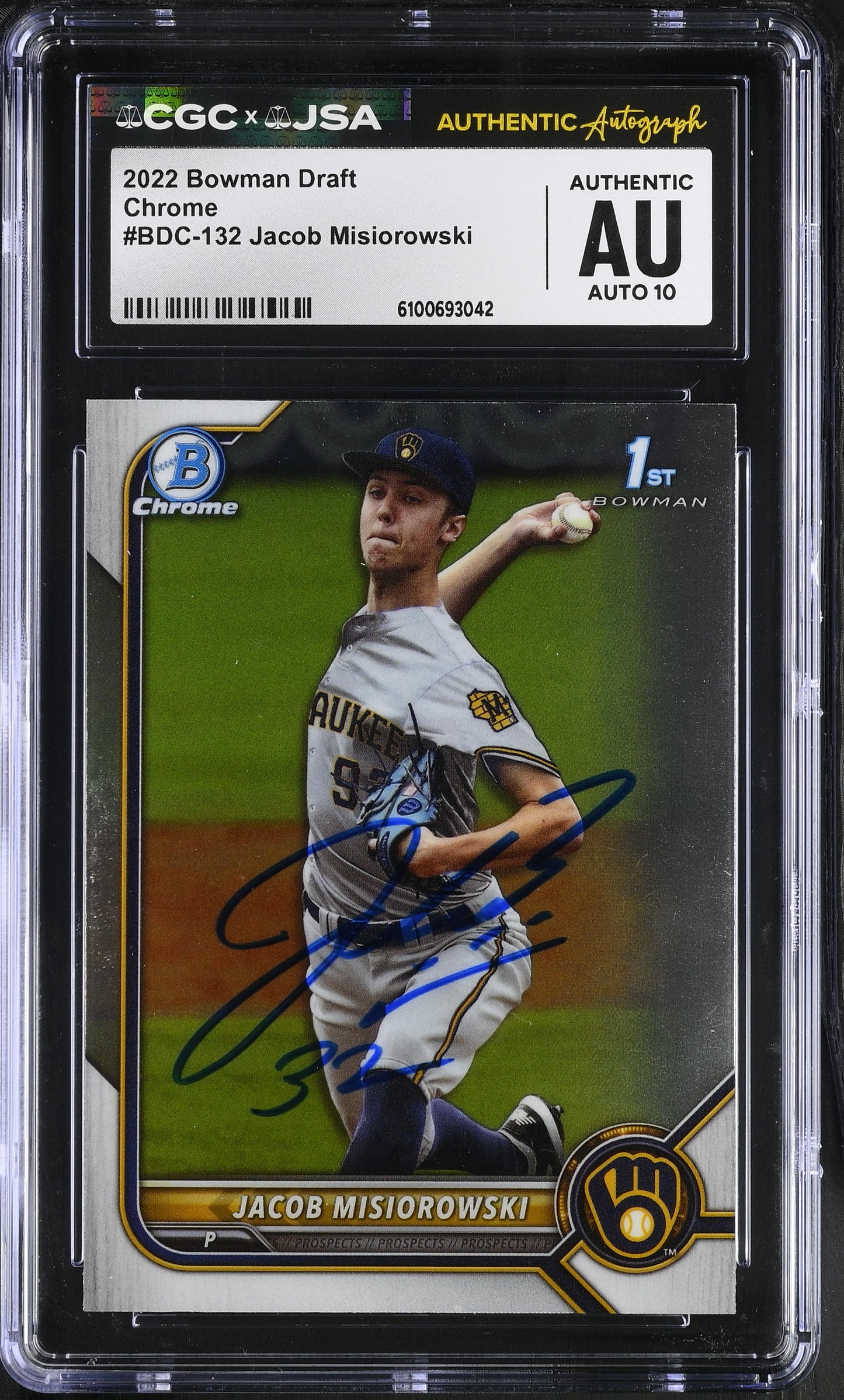 Jacob Misiorowski 2022 Bowman Draft Chrome Signed Card CGC x JSA 10 BA206389