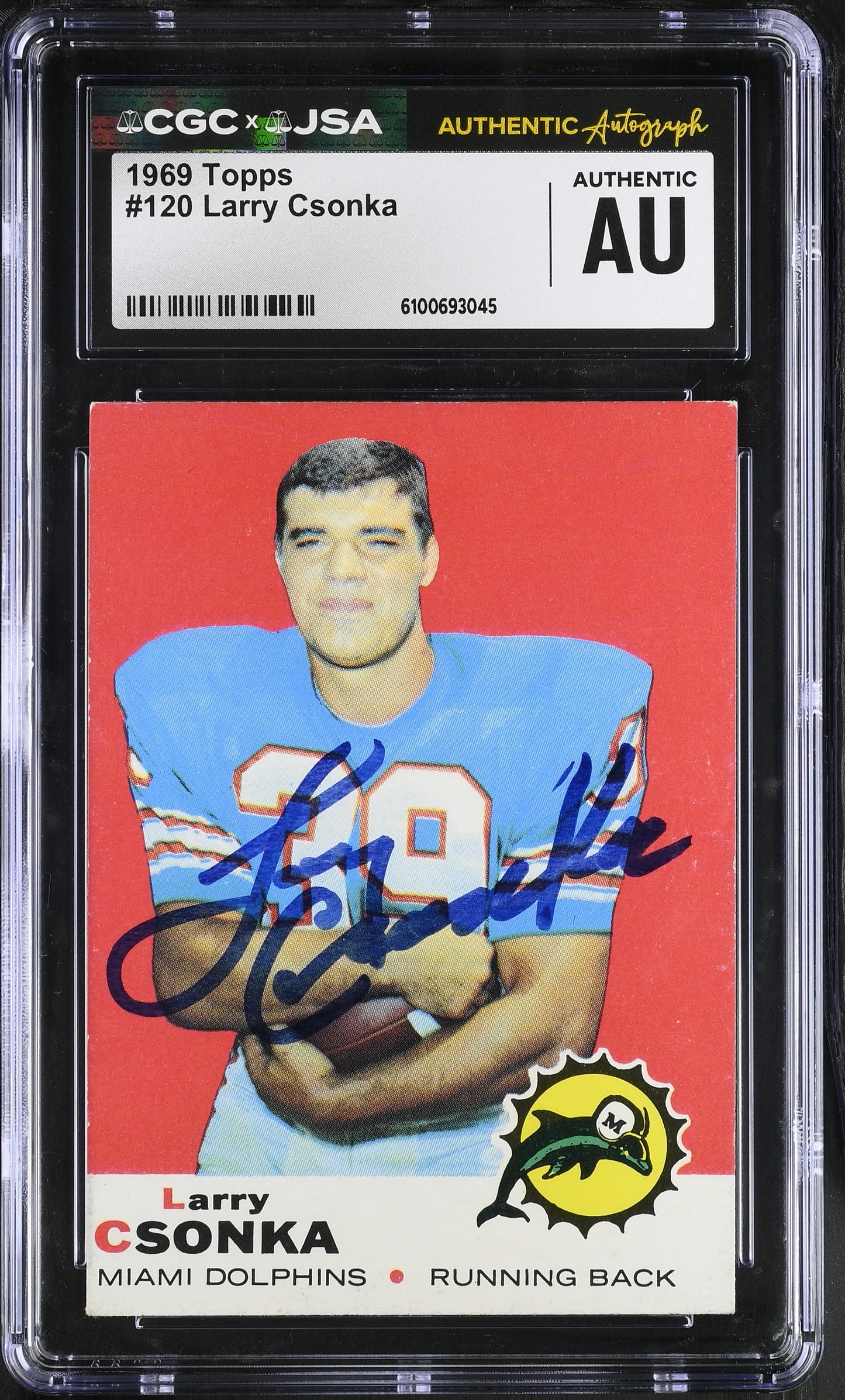 Larry Csonka 1969 Topps Signed/Auto Card #120 CGC x JSA Dolphins BA206391