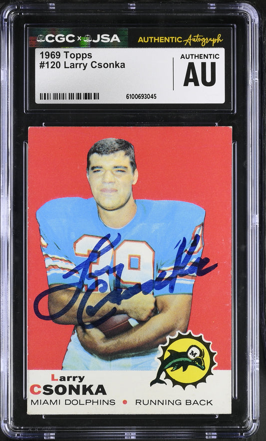 Larry Csonka 1969 Topps Signed/Auto Card #120 CGC x JSA Dolphins BA206391