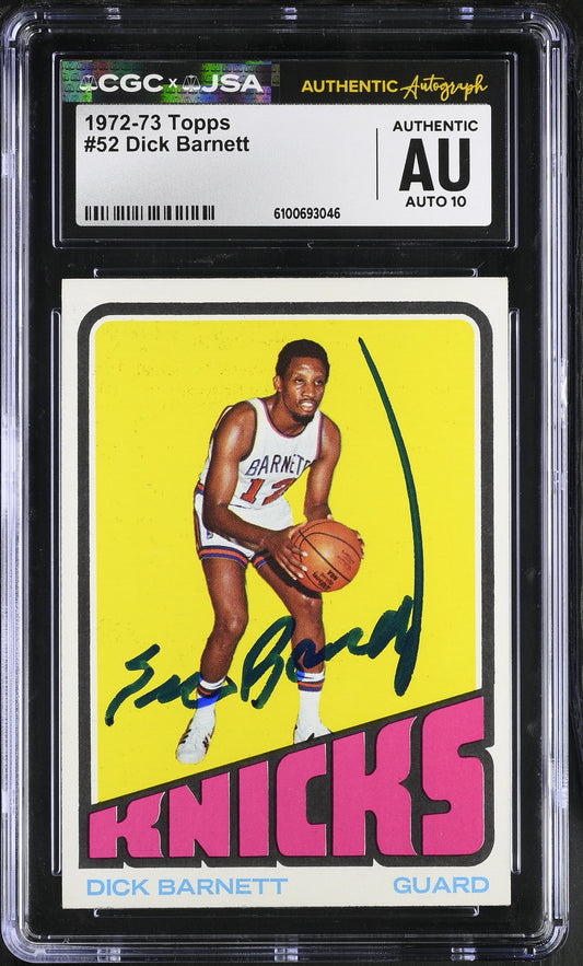 Dick Barnett 1972-73 Topps Signed/Auto Card #52 CGC x JSA Knicks BA206392