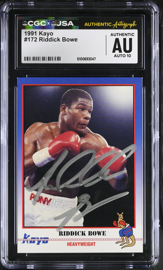 Riddick Bowe 1991 Kayo Signed/Auto Boxing Card #172 CGC x JSA 10 BA206393
