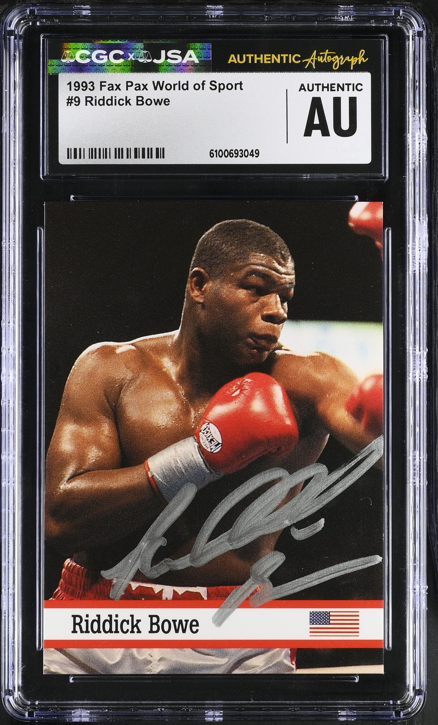 Riddick Bowe 1993 Fax Pax Signed/Auto Boxing Card #9 CGC x JSA BA206395