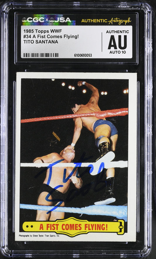 Tito Santana 1985 Topps WWF Signed/Autographed Card #34 CGC x JSA 10 BA206396