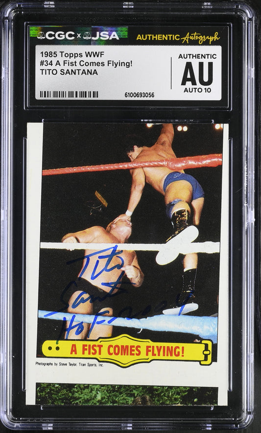 Tito Santana 1985 Topps WWF Signed/Auto Miscut Card #34 CGC x JSA 10 BA206399