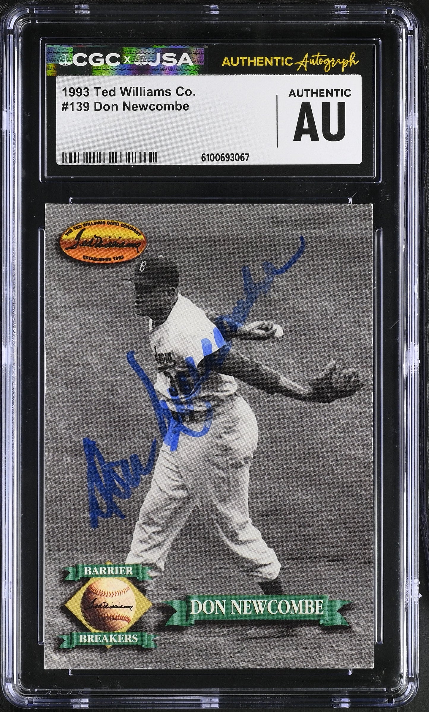 Don Newcombe 1993 Ted Williams Co. Signed/Auto Card #139 CGC x JSA BA206404