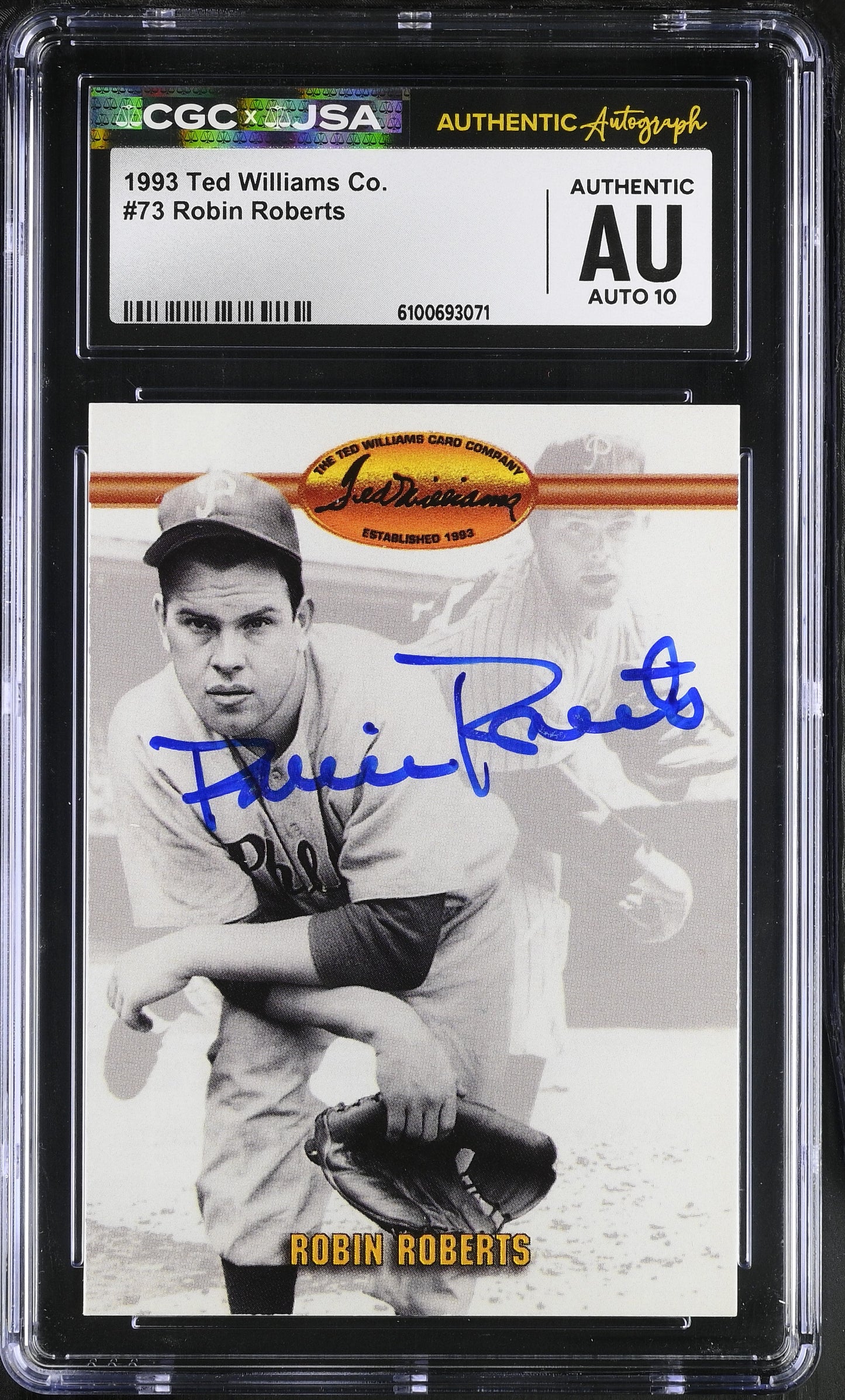 Robin Roberts 1993 Ted Williams Signed/Auto Card #73 HOF CGC x JSA 10 BA206408