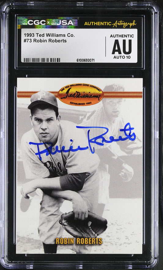 Robin Roberts 1993 Ted Williams Signed/Auto Card #73 HOF CGC x JSA 10 BA206408