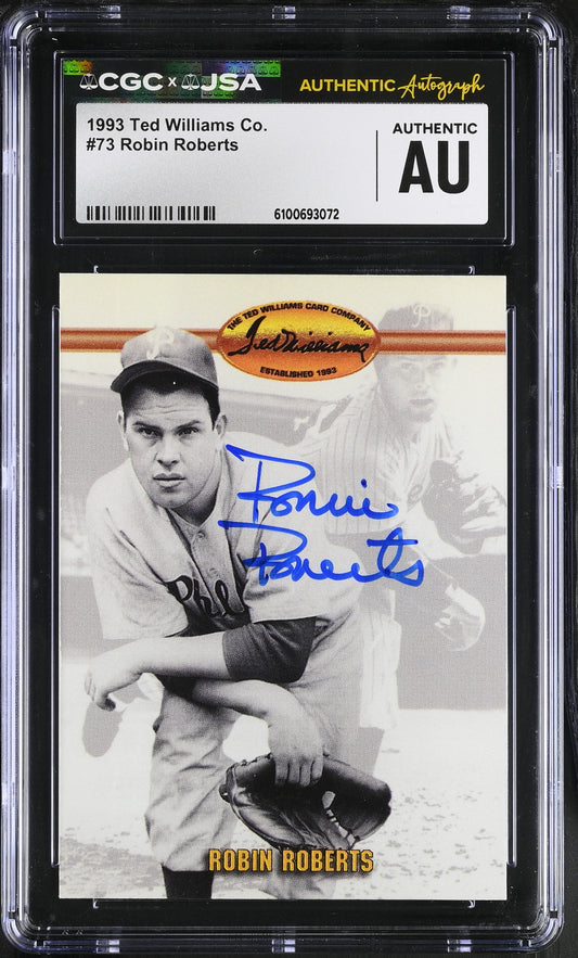 Robin Roberts 1993 Ted Williams Co. Signed/Auto Card #73 HOF CGC x JSA BA206409