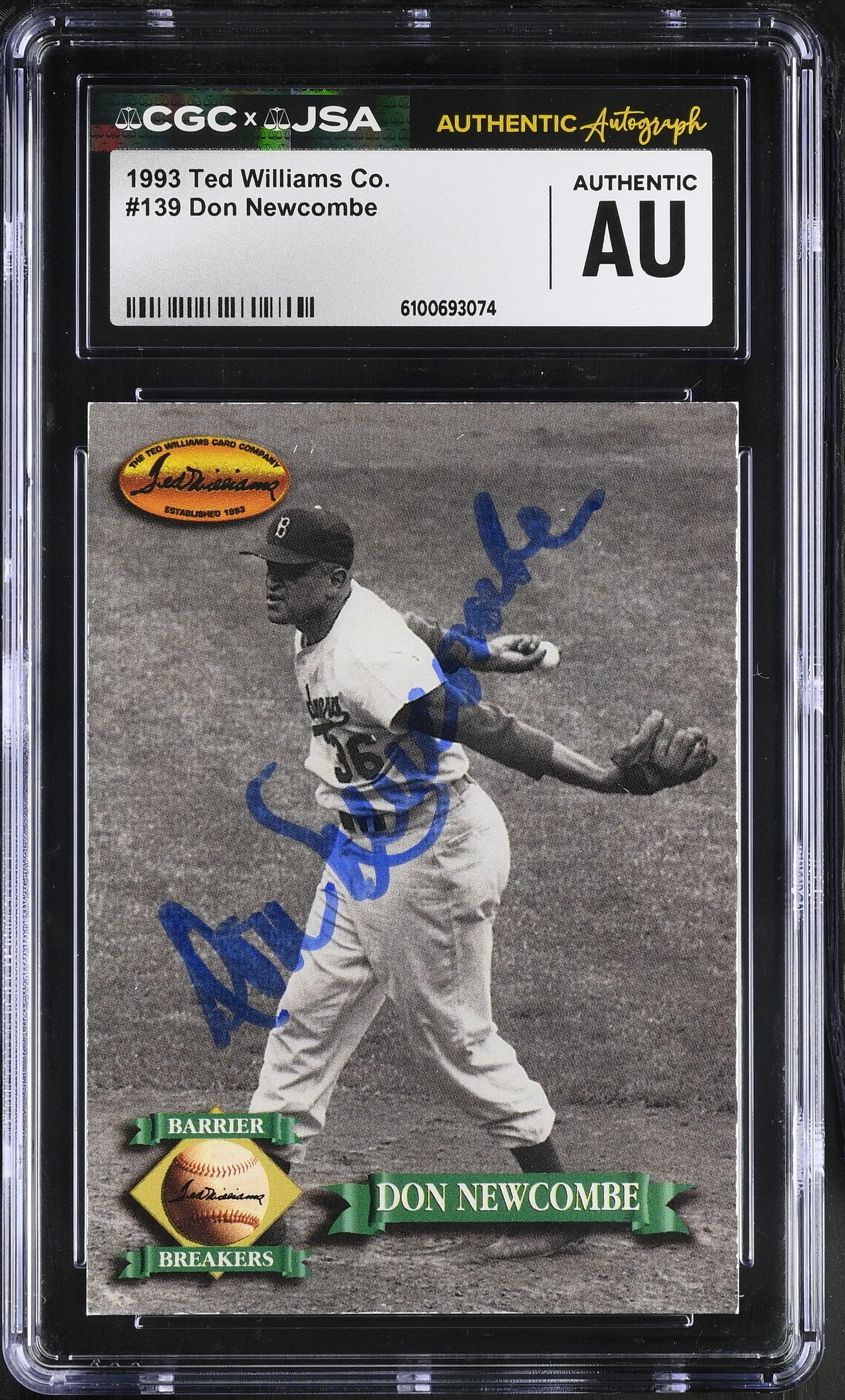 Don Newcombe 1993 Ted Williams Co. Signed/Auto Card #139 CGC x JSA BA206411