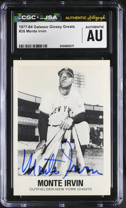 Monte Irvin 1977-84 Galasso Signed/Autographed Card #38 HOF CGC x JSA BA206414