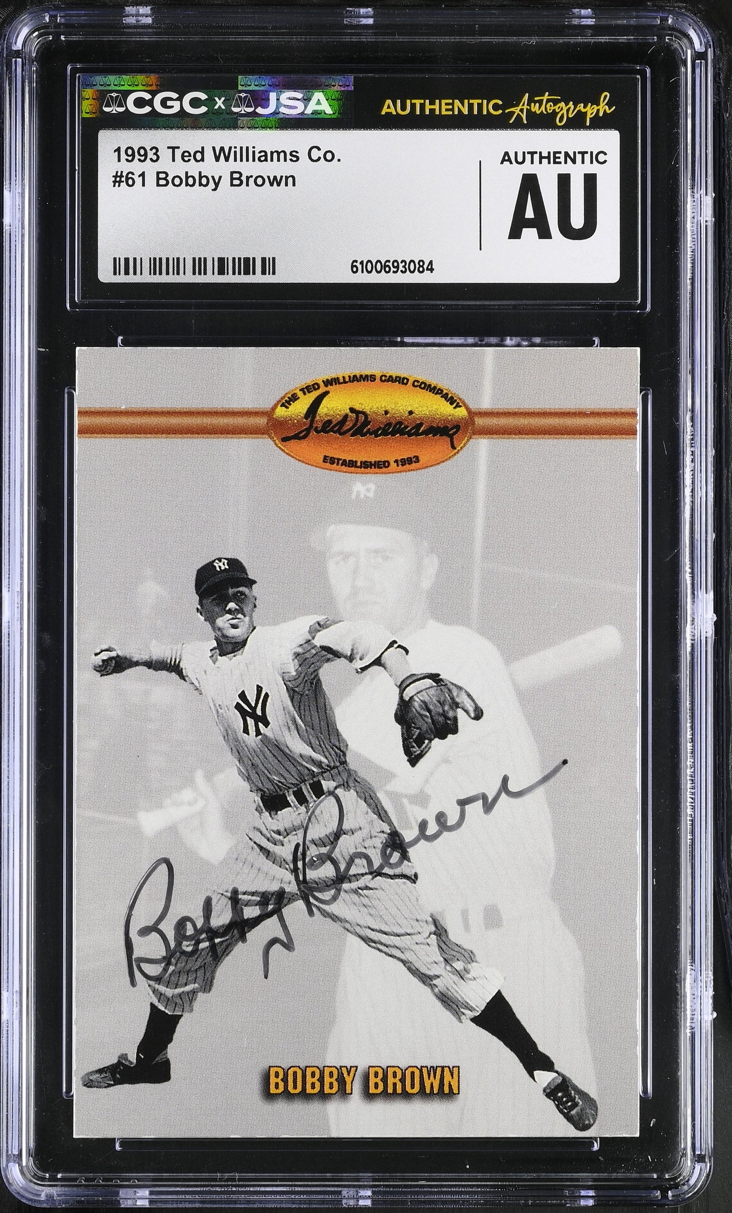 Bobby Brown 1993 Ted Williams Co. Signed/Autographed Card #61 CGC x JSA BA206421