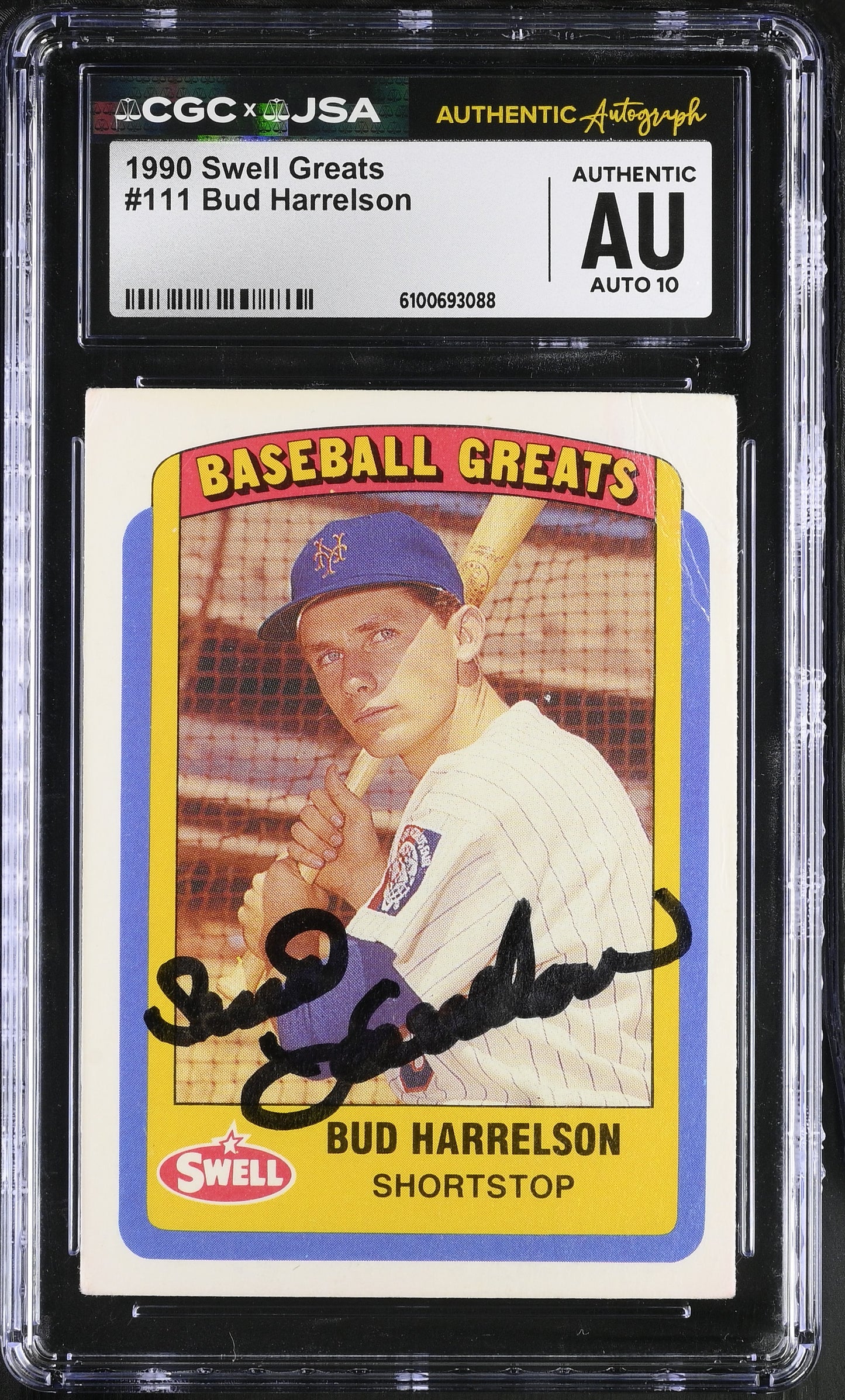 Bud Harrelson 1990 Swell Signed/Autographed Card #111 CGC x JSA 10 BA206425