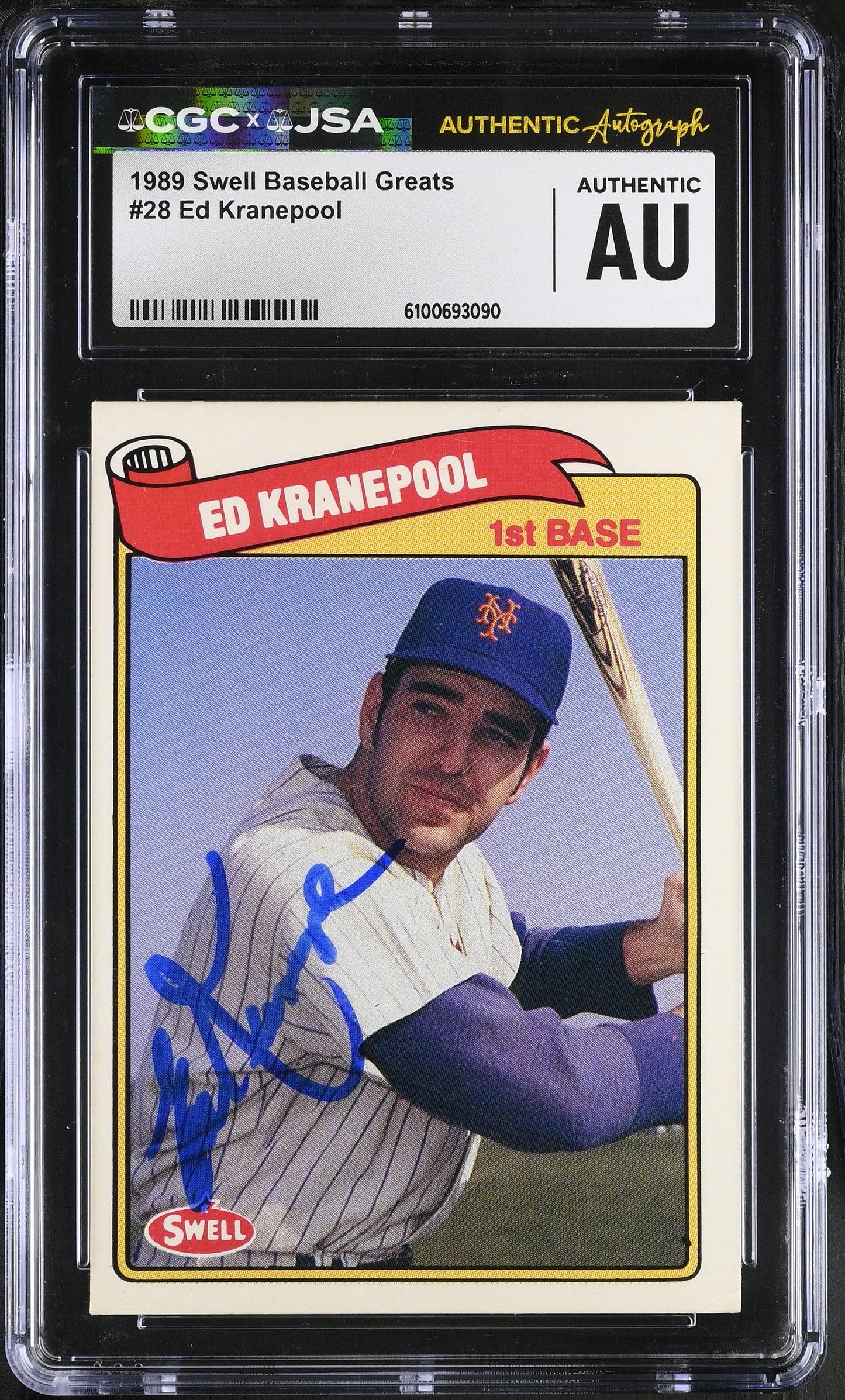 Ed Kranepool 1989 Swell Greats Signed/Autographed Card #28 CGC x JSA BA206427